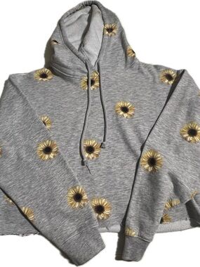 No Boundaries Gray Hoodie with Yellow Sunflower Print